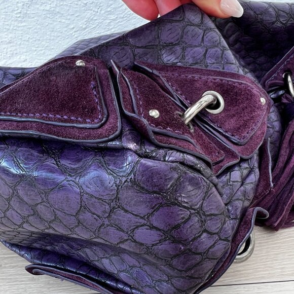 Jessica Simpson (2011) Croc Embossed Satchel Purple Faux Leather Shoulder Bag - Picture 8 of 16